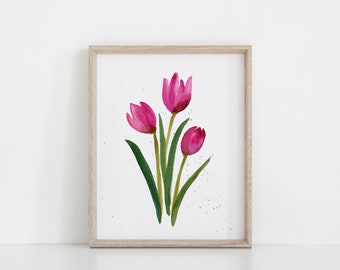 Printable Purple Tulip Wall Art for Spring Home Decor - Watercolor Flower Painting - Instant Mother's Day Gift for Mom