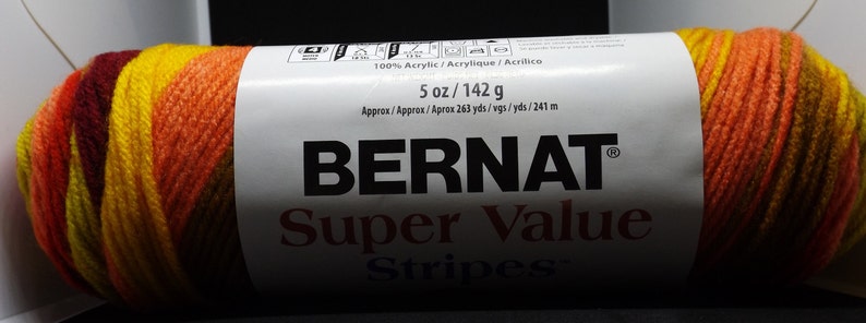 Bernat Super Value Stripes Yarn ~ Colour # 73005 Spice Stripes~ 5 oz142 Grams ~ 263 Yards ~ #4 Medium