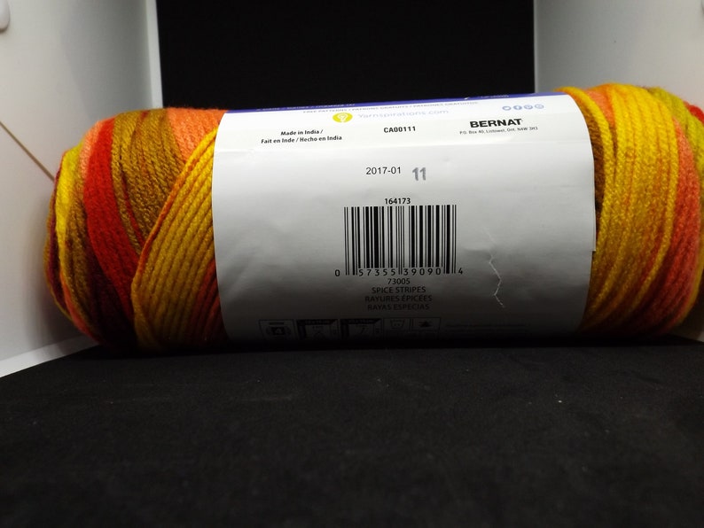 Bernat Super Value Stripes Yarn ~ Colour # 73005 Spice Stripes~ 5 oz142 Grams ~ 263 Yards ~ #4 Medium