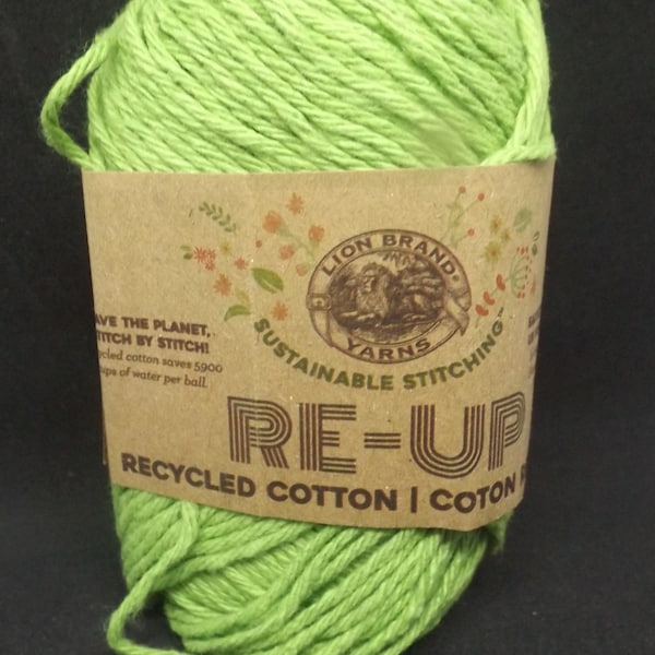 Lion Brand Re-Up Yarn ~ 70 grams/2.5 oz 117 Yds/107 M ~ Color #170 Lime Recycled Cotton ~ #4 Med ~ (knitting, crochet)