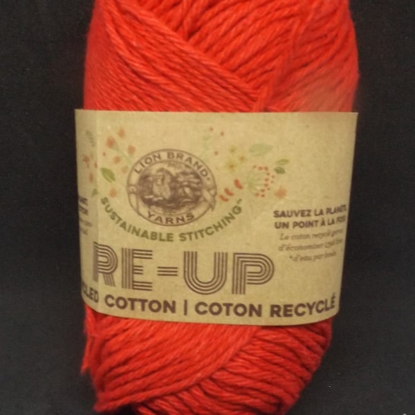 Lion Brand Re-Up Yarn ~ 70 grams/2.5 oz 117 Yds/107 M ~ Color #113 Red Recycled Cotton ~ #4 Med ~ (knitting, crochet)