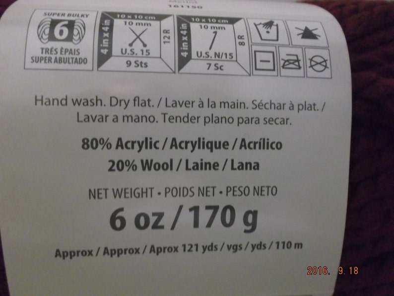 Bernat Wool-Up Yarn Merlot #6 Super Bulky 170 grams6 ounces ~ 121 Yards110 meters ~