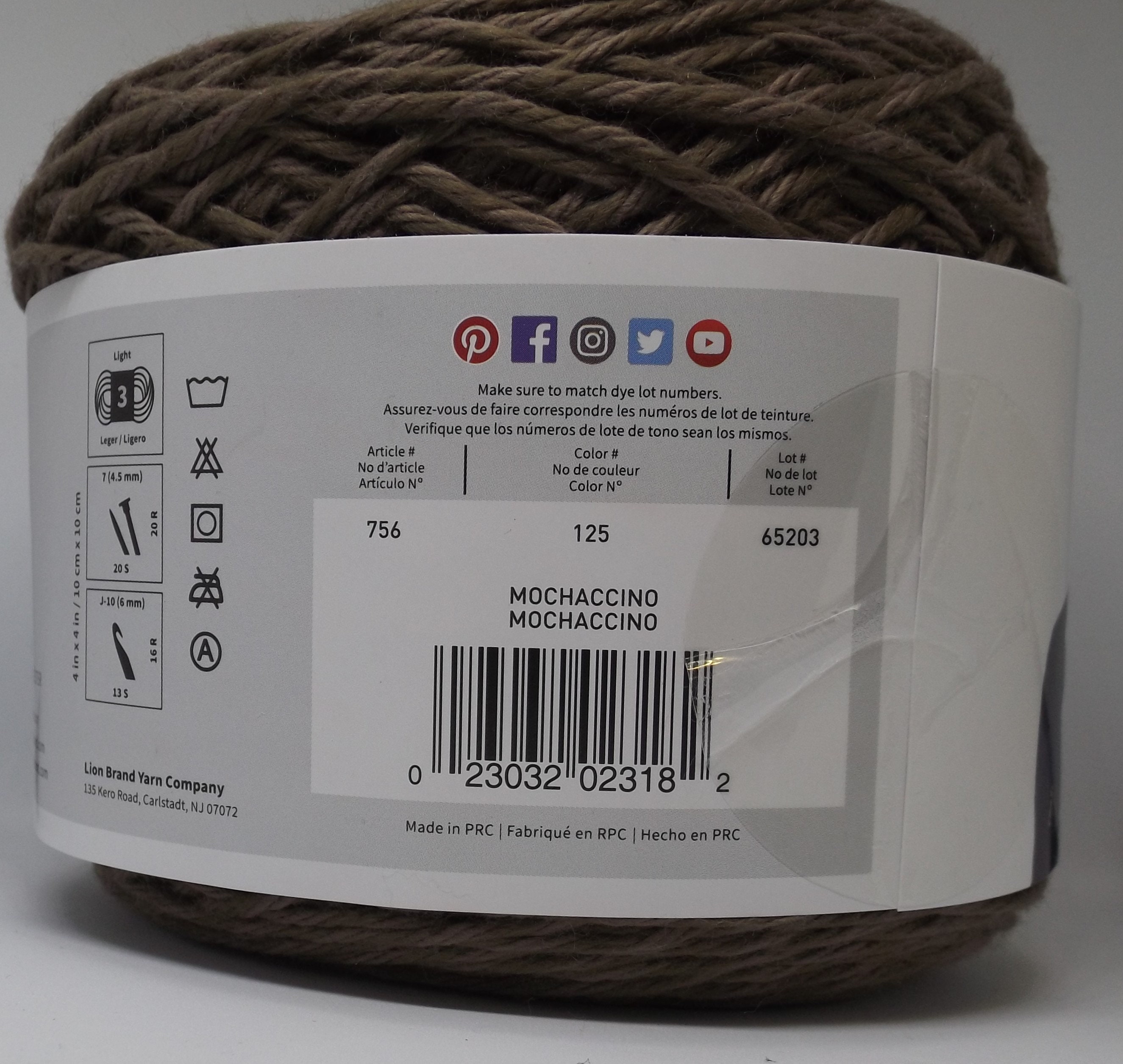 Lion Brand Comfy Cotton Blend 125 Mochaccino 7 Oz/200 Grams 392 Yards/358  Meters 3 Light knitting/crochet -  Canada