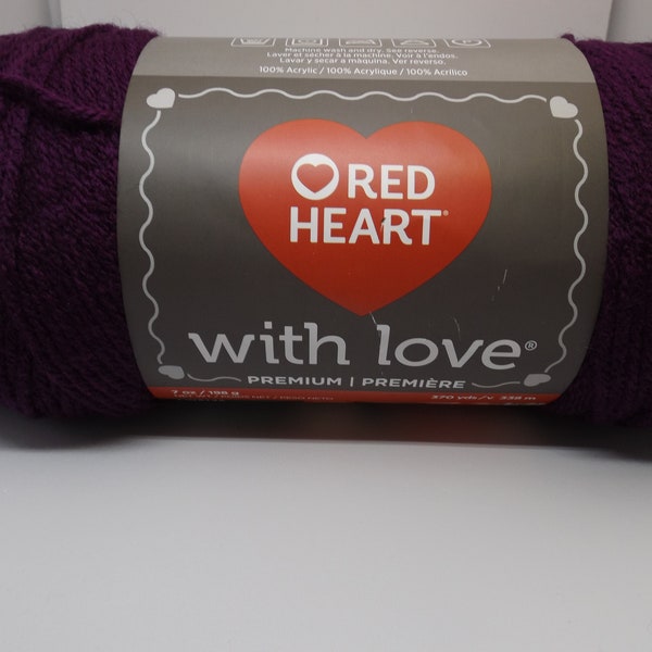 Red Heart With Love Yarn #1541 Grape Jam #4 Med ~ 7oz/198 grams ~ 370 Yards/338 Meters (knitting, crochet)