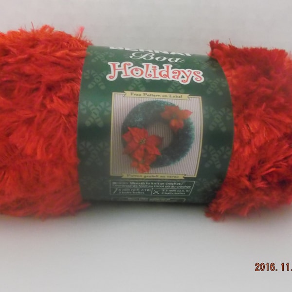 Bernat Boa Holidays Yarn ~ 100 Grams ~ 129 Yards ~ Santa's Suit (red) ~ # 5 Bulky ~