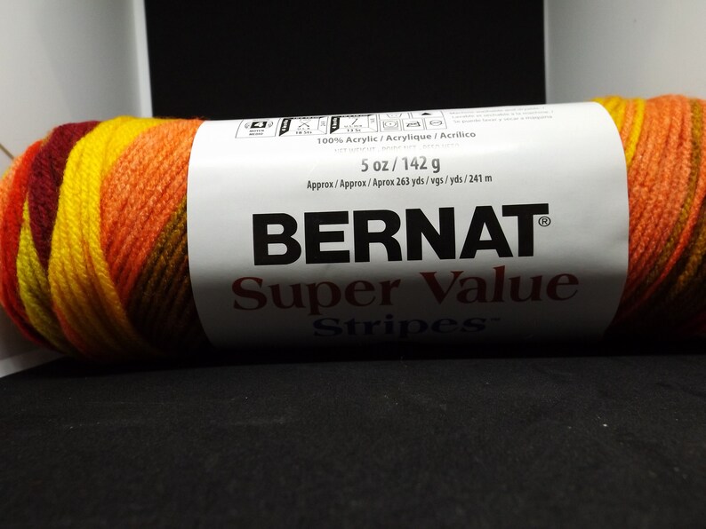 Bernat Super Value Stripes Yarn ~ Colour # 73005 Spice Stripes~ 5 oz142 Grams ~ 263 Yards ~ #4 Medium