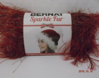 Bernat Sparkle Fur Yarn ~ 50 Grams ~ #87532 Cranberry ~ # 4 Medium ~