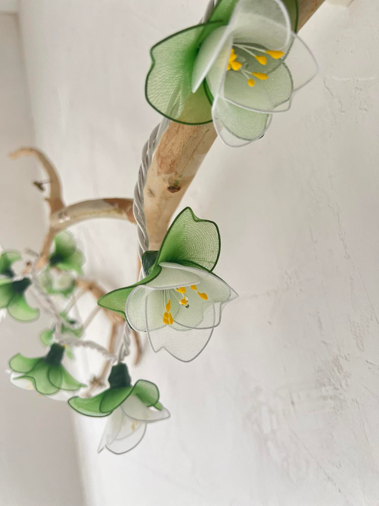 Handmade white and green flower string lights for patio,wedding,party and Decoration, fairy lights (35 UL Warm lights)