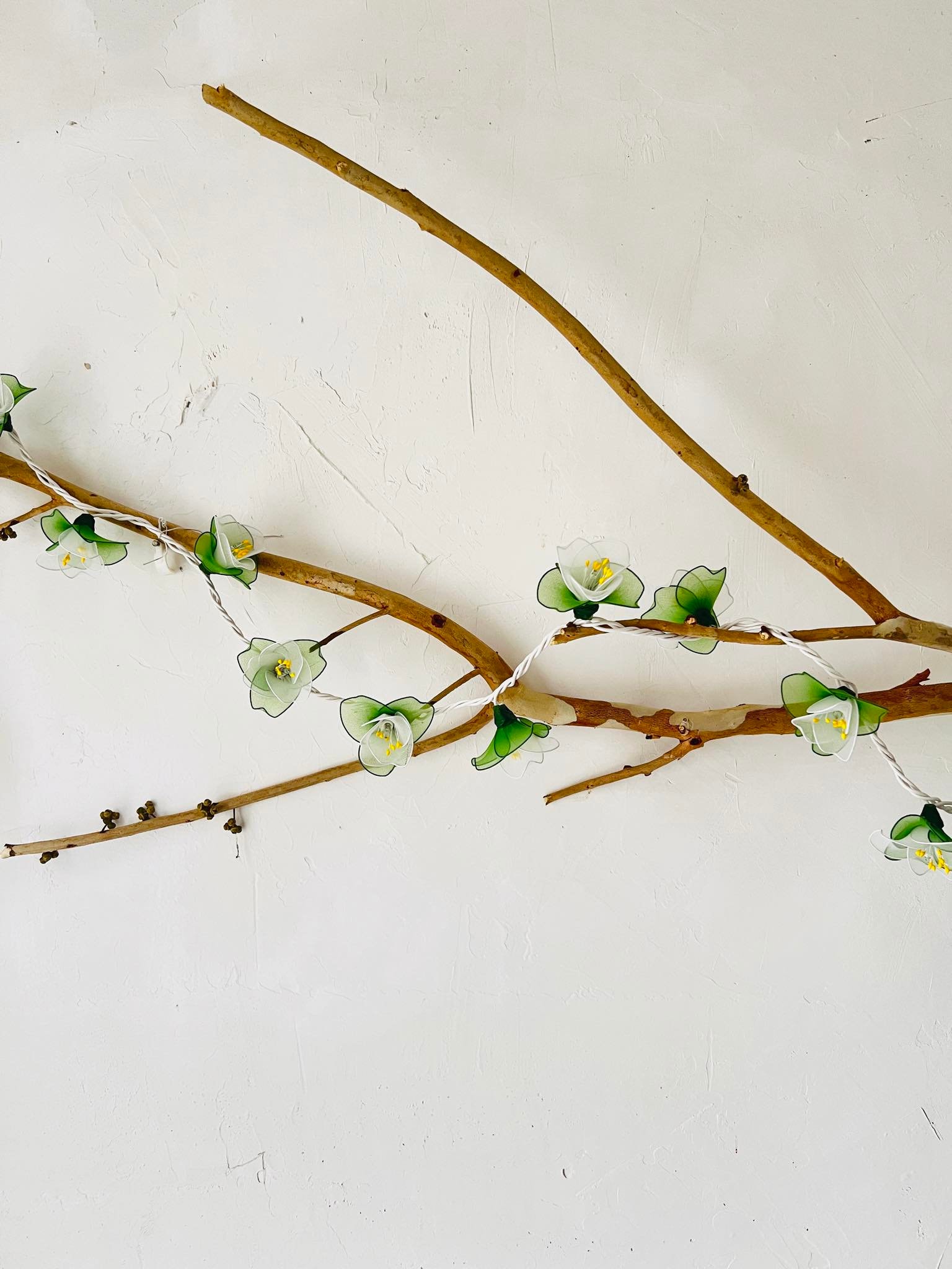Handmade white and green flower string lights for patio,wedding,party and Decoration, fairy lights (35 UL Warm lights)