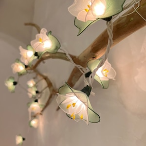Handmade white and green flower string lights for patio,wedding,party and Decoration, fairy lights (35 UL Warm lights)