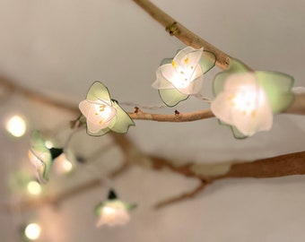 Handmade White & Green Flower Fairy Lights Decoration: 20  bulb EU 220 volts