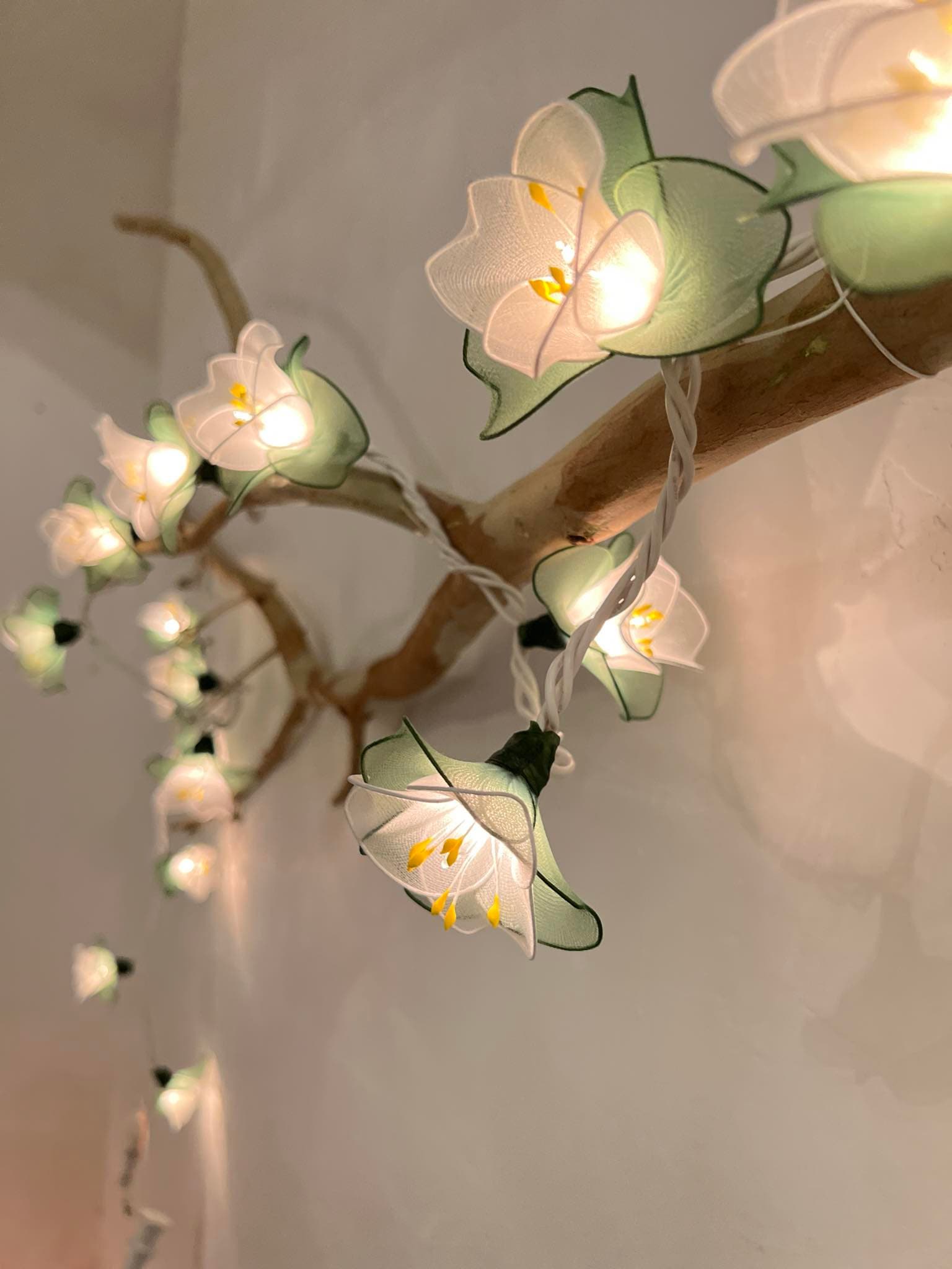 Handmade white and green flower string lights for patio,wedding,party and Decoration, fairy lights (35 UL Warm lights)