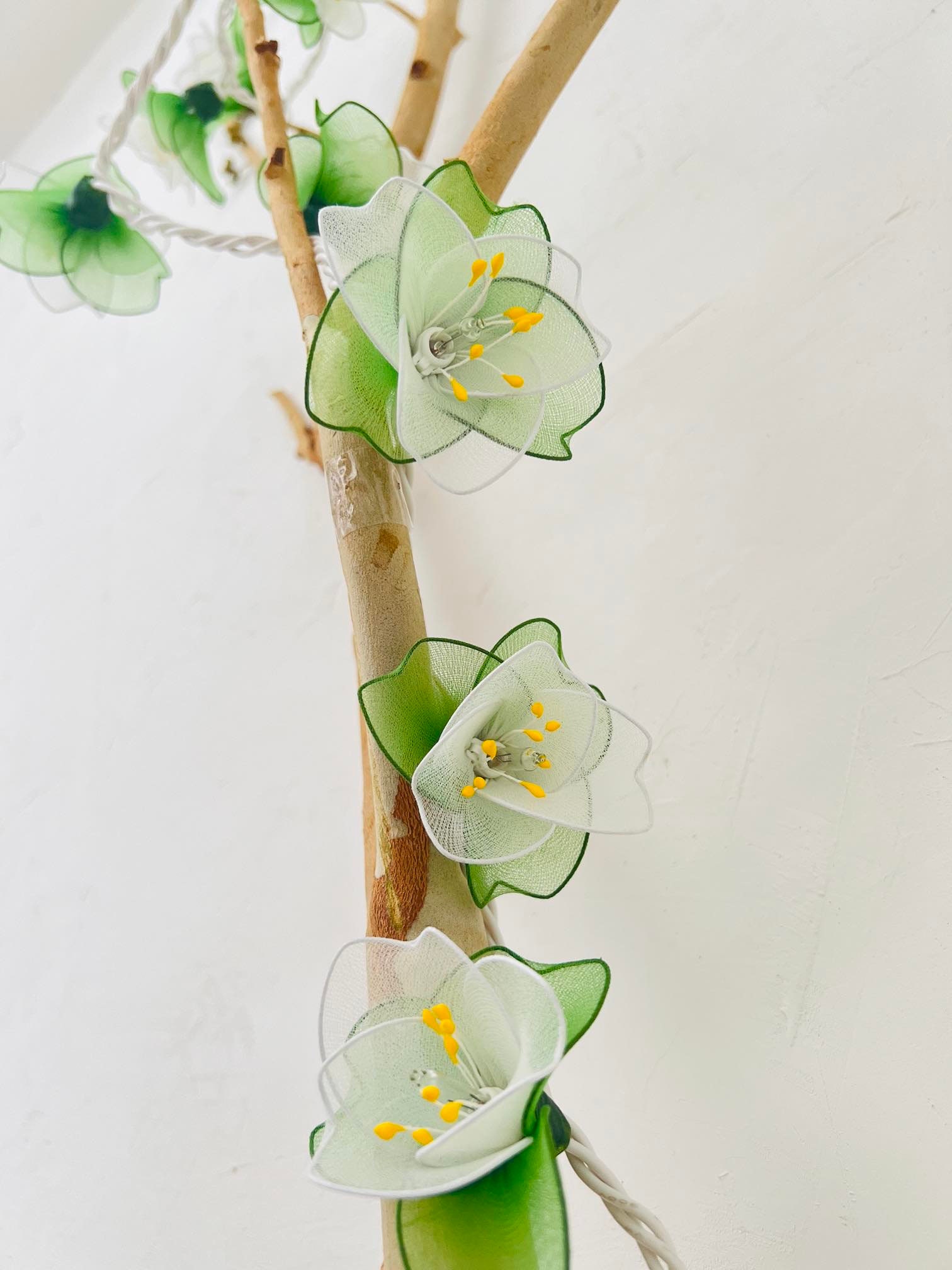 Handmade white and green flower string lights for patio,wedding,party and Decoration, fairy lights (35 UL Warm lights)