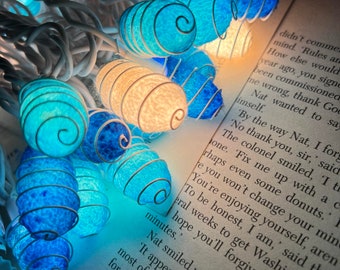 Handmade Ocean Blue Cocoon Fairy Lights: Party Decor (20 UL warm lights)
