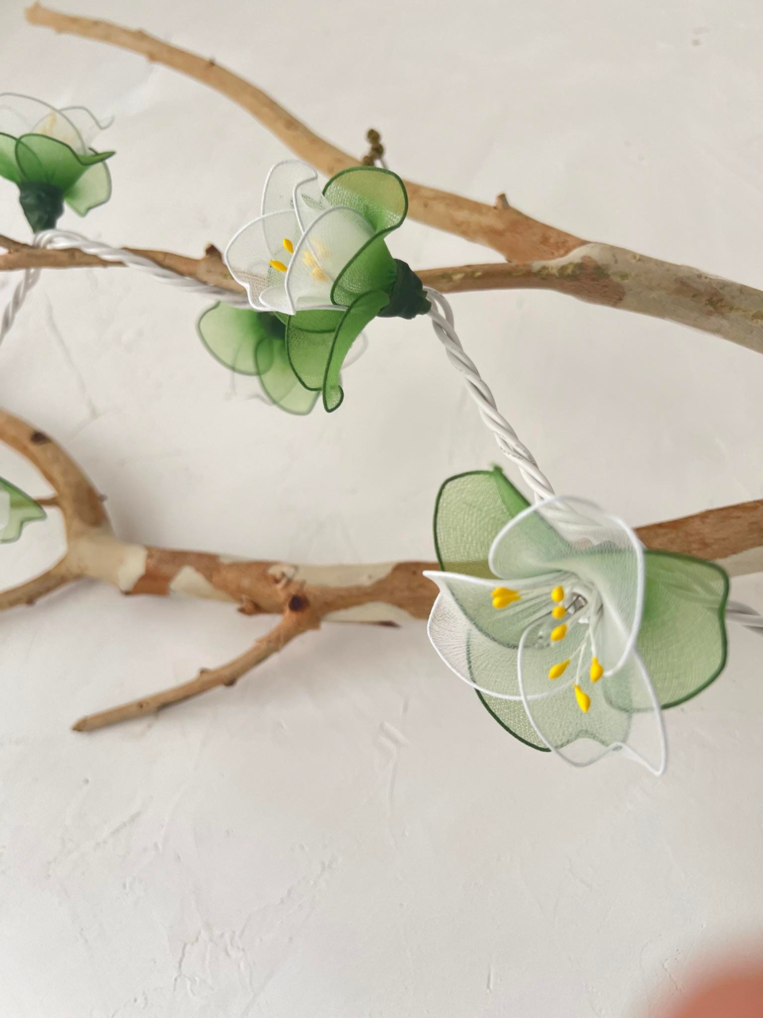 Handmade white and green flower string lights for patio,wedding,party and Decoration, fairy lights (35 UL Warm lights)