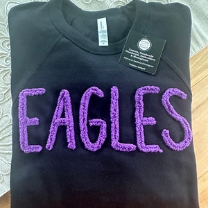 Football, Teacher sweatshirt, School Spirit, Cheer mom, Chenille yarn, Personalized Sweatshirt, puffy letters, fuzzy letters, Eagles shirt