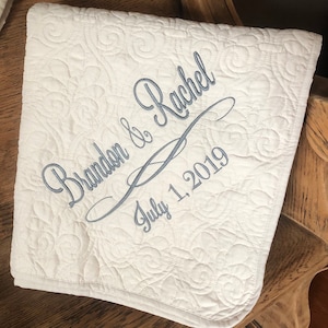 Personalized Couples Wedding Throw Quilt, 25th Anniversary Throw, Anniversary Blanket, Embroidered Throw, Personalized Throw Blanket