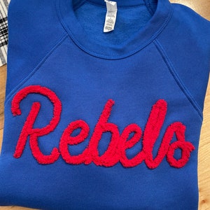 Little League mom, Rebels, Baseball, Tee Ball, Softball sweatshirt, fuzzy letters Basketball, Team, spirit shirt, chenille yarn sweatshirt