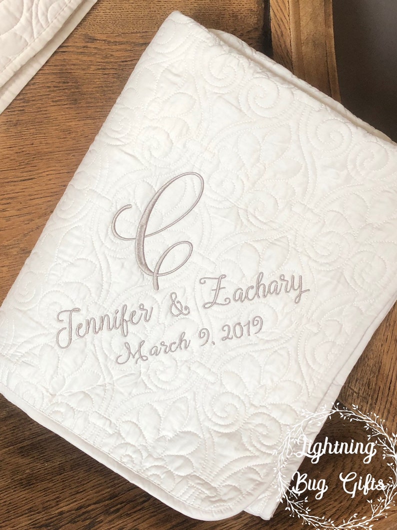 Monogrammed Anniversary Gift, Monogrammed Wedding Gift, Monogrammed Wedding Quilt, Embroidered Throw, Wedding Blanket, Just Married