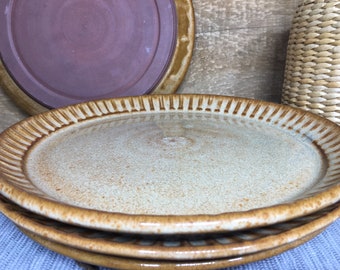 Set of four rustic handmade dinner plates