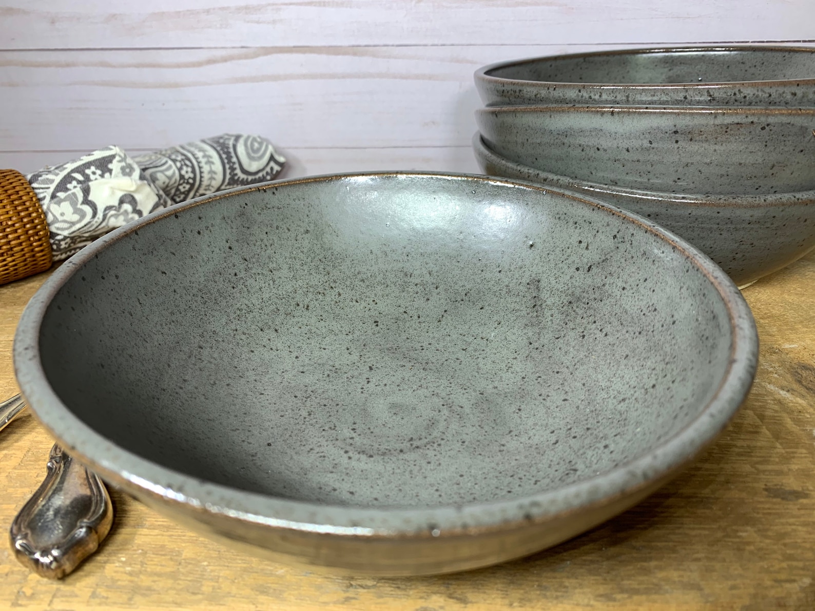 Made to Order Handmade Set of Four Speckled Grey Ceramic Bowls - Etsy