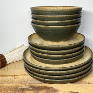 Made to order 12 piece ‘moss and birchbark’ dinnerware collection