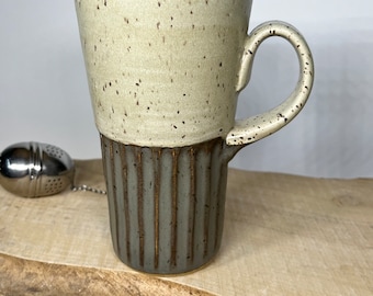 16 ounce tall ‘pebble and steel’ fluted handmade mug