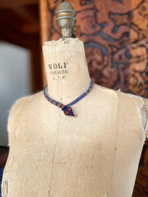 Rare Antique WWI Prisoner of War Blue Beaded Snake