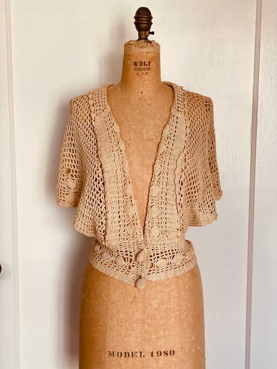 Vintage 1930s Crochet Bolero Capelet Cardigan
