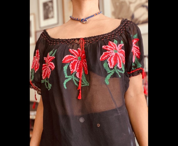 50s Embroidered Peasant Blouse, Vintage Peasant To