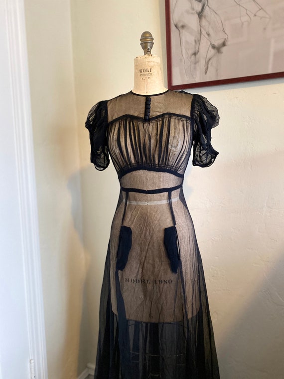 Vintage 1930s Black Sheer Gown