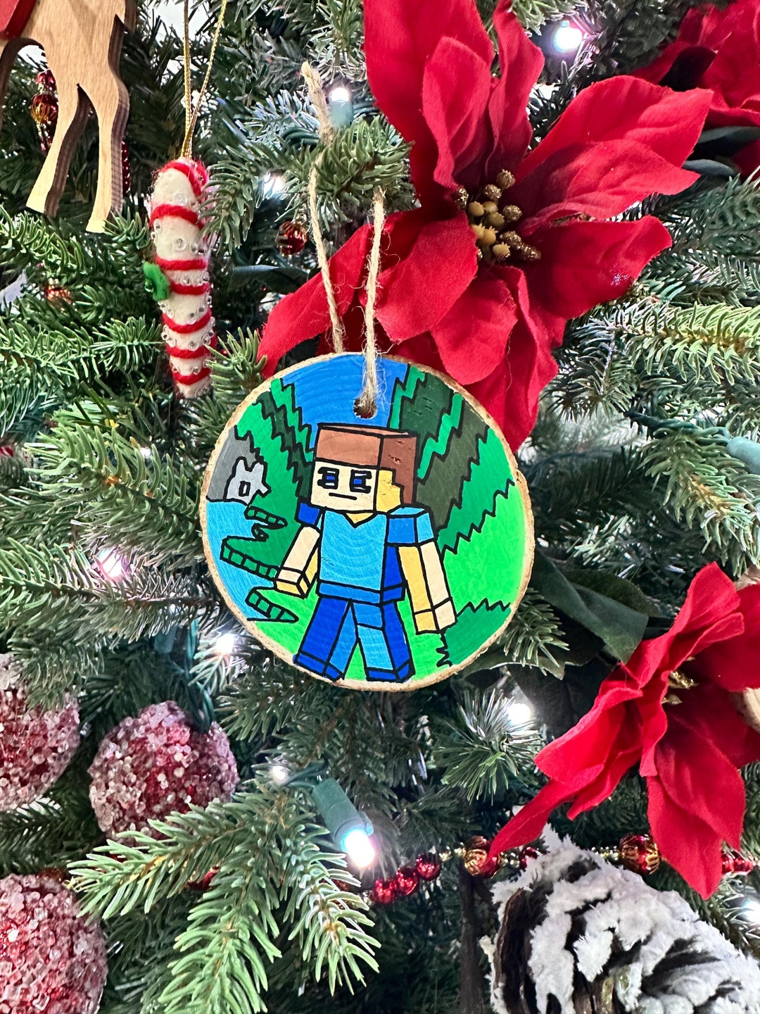 Minecraft Hand Painted Minecraft Inspired Hand Painted Wood Slice Ornament - Etsy