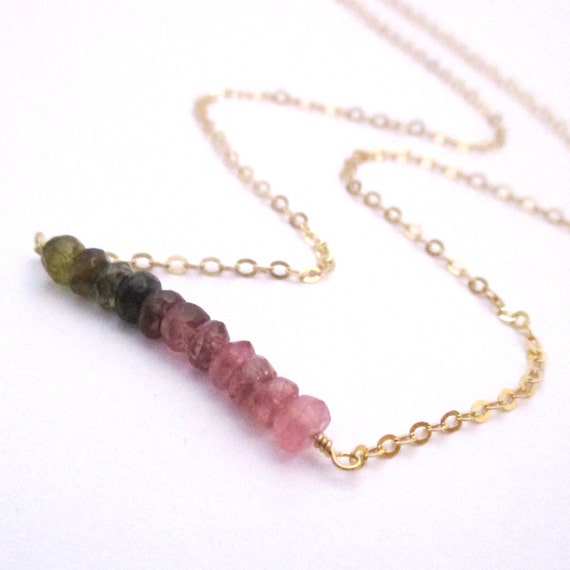Pink Tourmaline Gemstone Necklace Gold Plated Sterling Silver
