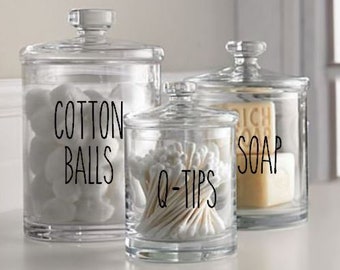 Bathroom Canister Decals - Vinyl Decal - Cotton Balls - Q-tips - Soap - Bath bombs / Salts - Decals for Ceramic or Glass Jars **DECAL ONLY**