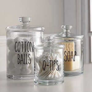 Bathroom Canister Decals - Vinyl Decal - Cotton Balls - Q-tips - Soap - Bath bombs / Salts - Decals for Ceramic or Glass Jars **DECAL ONLY**