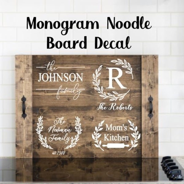 Wreath Last Name Family Decal- Charcuterie Board - Noodle Board Decal -Vinyl Decal - Wreath Decal - Custom decal - Farmhouse decal