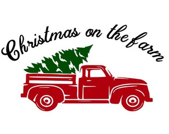 Christmas On The Farm Pickup Truck Tree Decal- Farmhouse Vinyl Decal - Sign Window Decal - Christmas Decor - Tree Skirt Decal