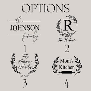Rustic Farmhouse Decal Custom Family Name Wreath Design Personalized Vinyl Transfer Kitchen Decoration Noodle Board Accent Charcuterie Board Customization Country Style Home Decor Wall Art Sign Premium Quality Oracle Vinyl Permanent