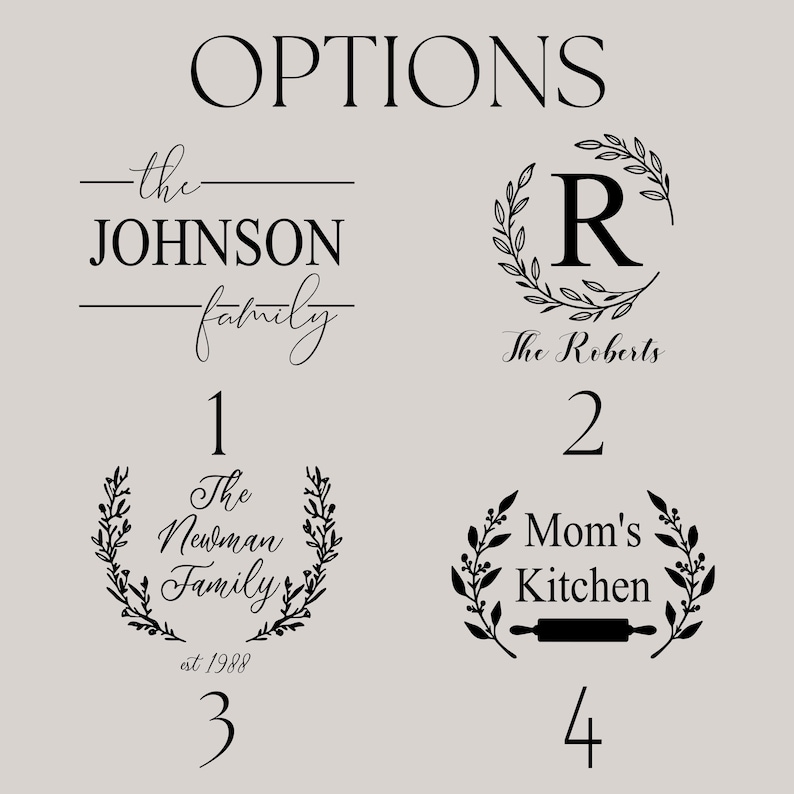 Rustic Farmhouse Decal Custom Family Name Wreath Design Personalized Vinyl Transfer Kitchen Decoration Noodle Board Accent Charcuterie Board Customization Country Style Home Decor Wall Art Sign Premium Quality Oracle Vinyl Permanent