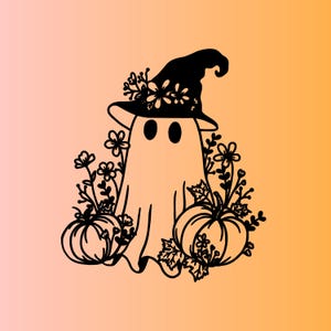 Ghost Decal - Ghost Sticker - Ghost Pumpkins Flowers - Halloween Decoration - Fall Décor