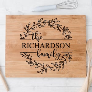 Farmhouse Wreath Decal Custom Vinyl Sticker Application Transfer Design Monogram Label Personalized Kitchen Noodle Board Charcuterie Wedding