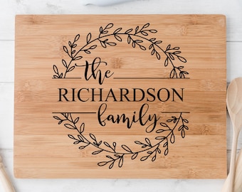 Farmhouse Wreath Decal Custom Vinyl Sticker Application Transfer Design Monogram Label Personalized Kitchen Noodle Board Charcuterie Wedding