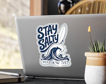 Naklejka chrześcijańska surfingowa Kiss Cut Vinyl Sticker werset Mateusza Pismo Święte Wodoodporna butelka plażowa Laptop szyba samochodu zderzak deska surfingowa prezent wiara