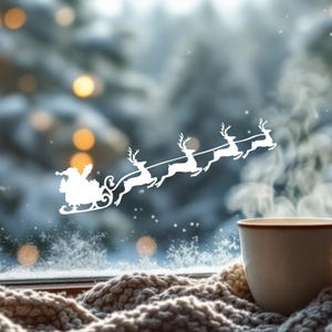 Christmas Decal - Santa Reindeer Sleigh Decal - Sign Decal - Window Decal - Christmas Decor -  Holiday Decal Tree Skirt Decal