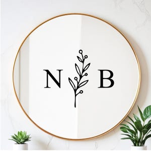 Farmhouse Wreath Decal Custom Monogram Vinyl Sticker Rustic Decoration Wedding Mirror Adhesive Design Branch Initial Artwork Wall Accent