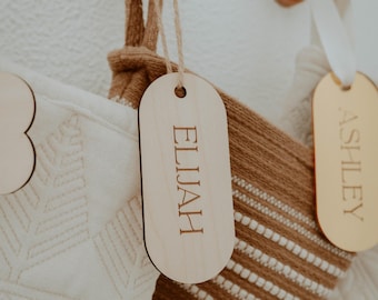 Christmas Stocking Tag, Christmas Gift Tag, Personalized Oval Name Tags, Wooden Stocking Tags, Holiday Name Tags, Engraved Stocking Tags