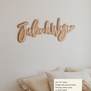 Personalized Wood Sign in special walnut and acrylic featuring the couple's names.