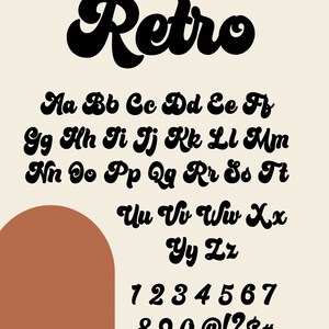May include: Retro font alphabet with uppercase and lowercase letters, numbers, and symbols in a black, bold, cursive style on a beige background.