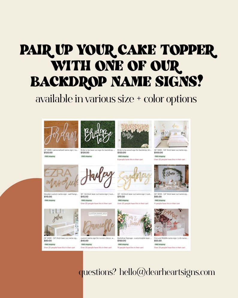 May include: A collection of personalized wooden name signs for weddings, birthdays, and other special events. The signs are available in various sizes and colors, and can be used as backdrops or cake toppers. The signs feature names like Jordan, Ezra, Hailey, Sydney, and Eluna.