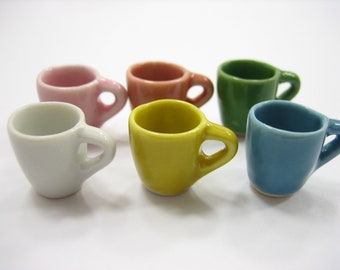 6 Mix Colorful Ceramic Mugs Coffee Dollhouse Miniatures